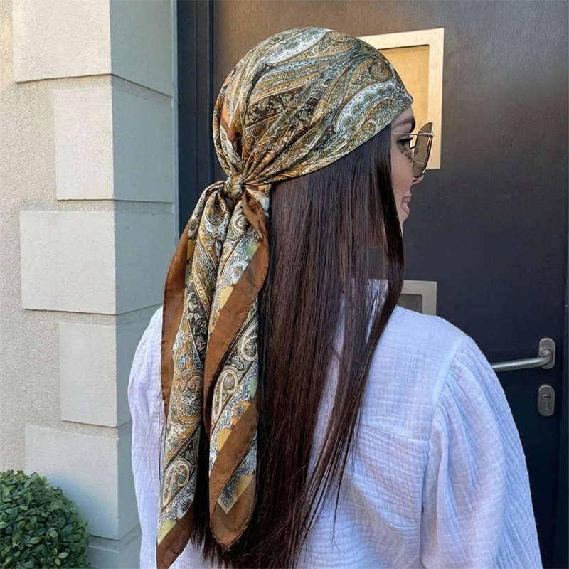 Silk Neck Scarf - Women Spring Summer Square Scarf 90*90cm