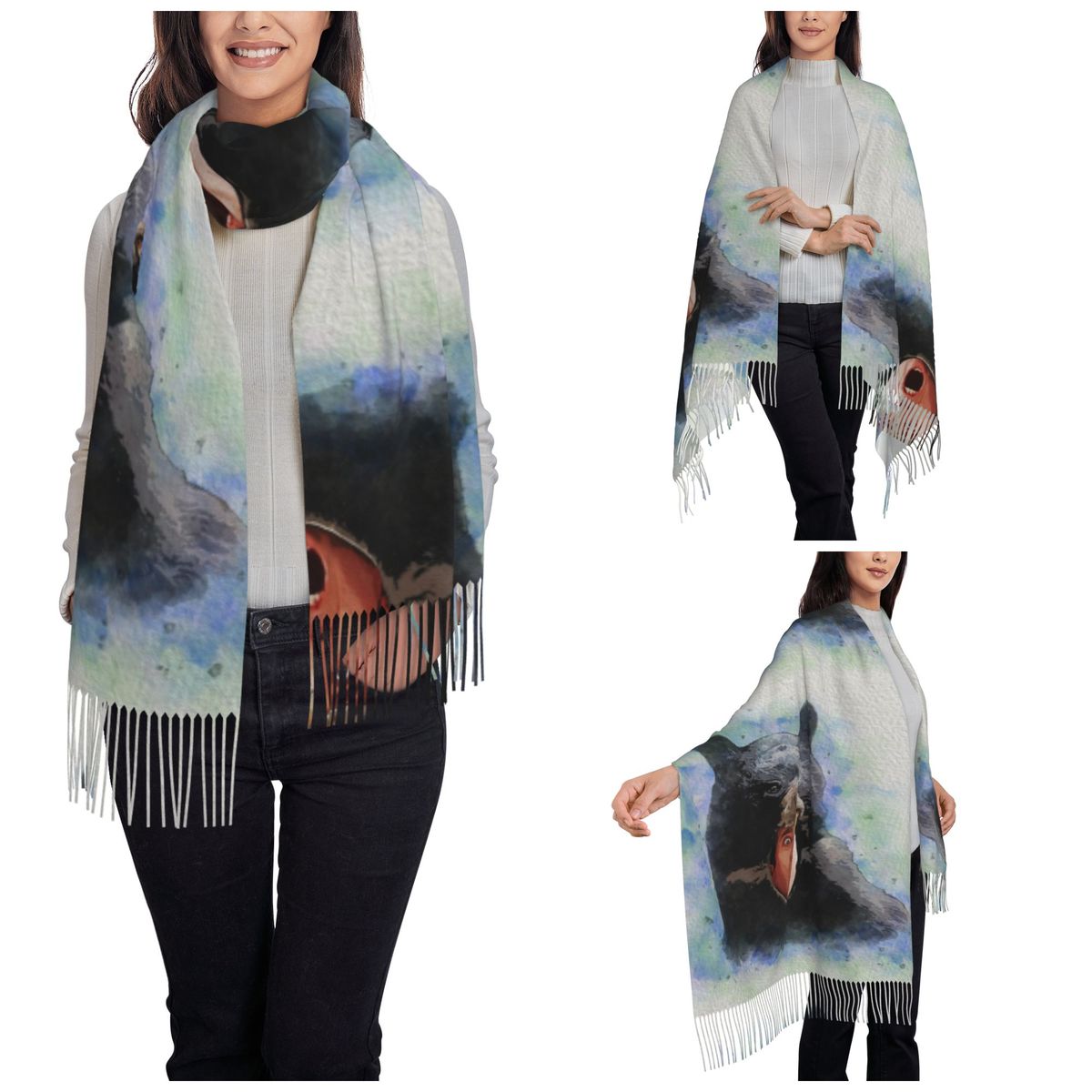 Cage Bear Watercolor Scarf for - Pashmina Wrap Large recension och pris