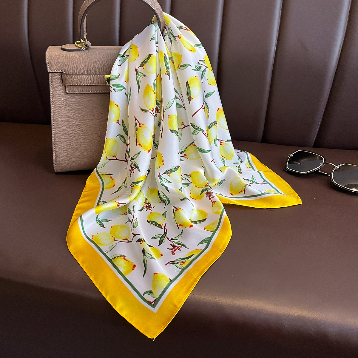 2025 New Yellow Lemon Print Sq - Face Scarf Mask recension och pris