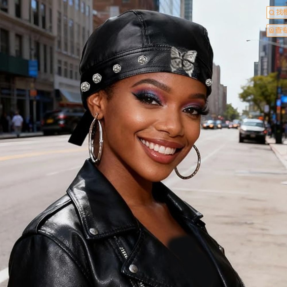 PU Leather Black Biker Cap Doo - Bandana Doo Rag recension och pris