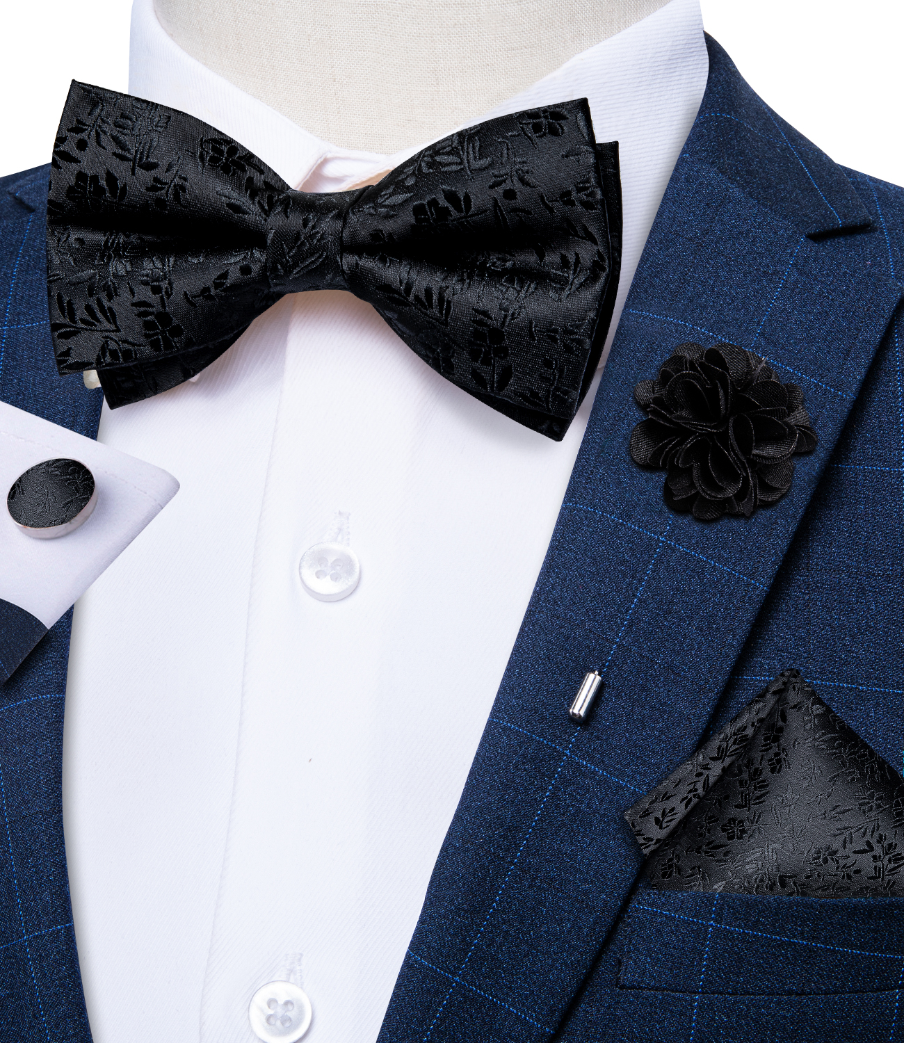 4Pcs Black Solid Floral Men's  - Bow Tie Pre Tied recension och pris