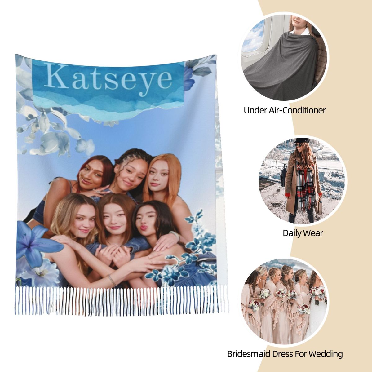 Katseye Kpop Scarf for Women W - Pashmina Wrap Large recension och pris